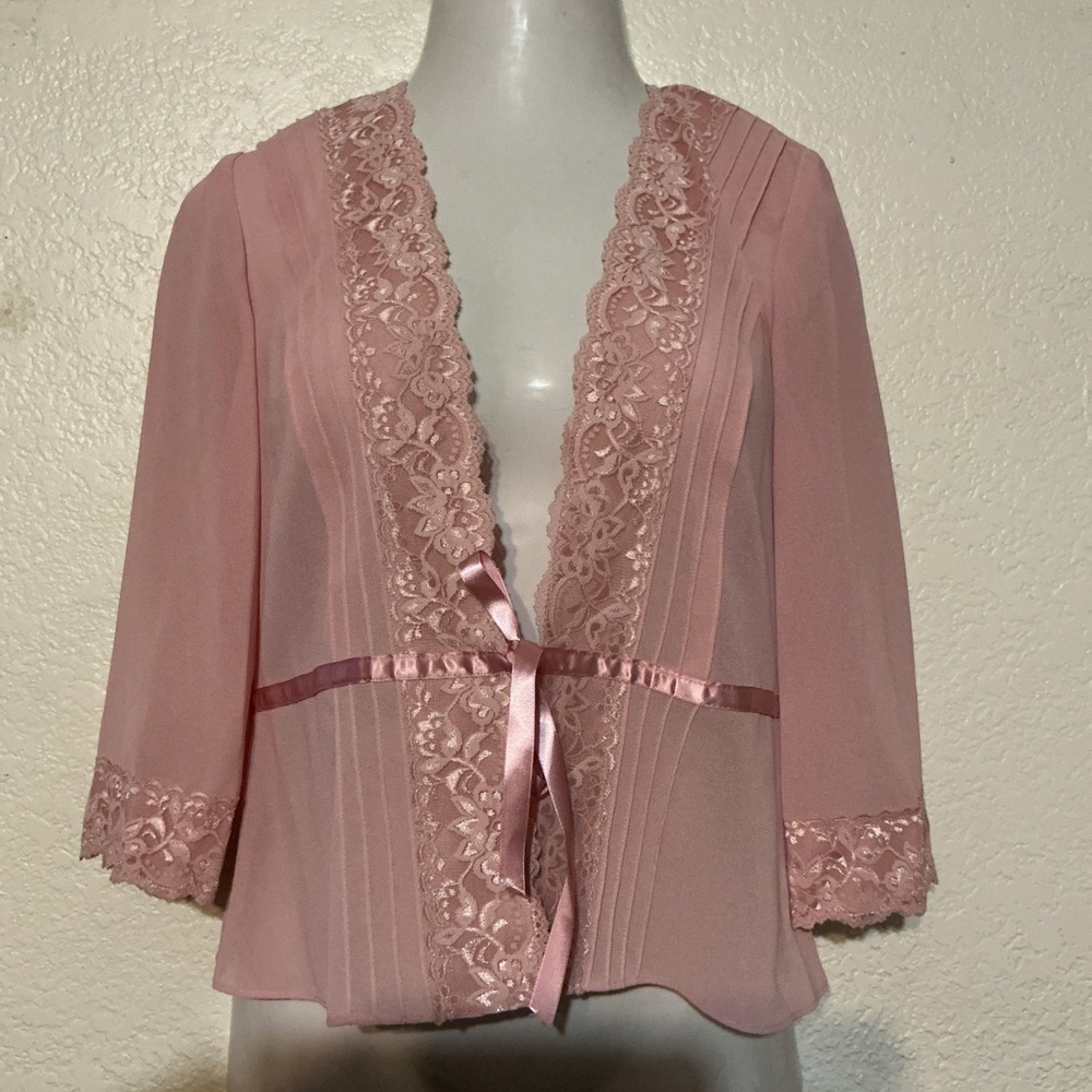METAPHOR Vintage Pink Top Cover Lace Ribbon Wrap Shoulder Pads Size 8